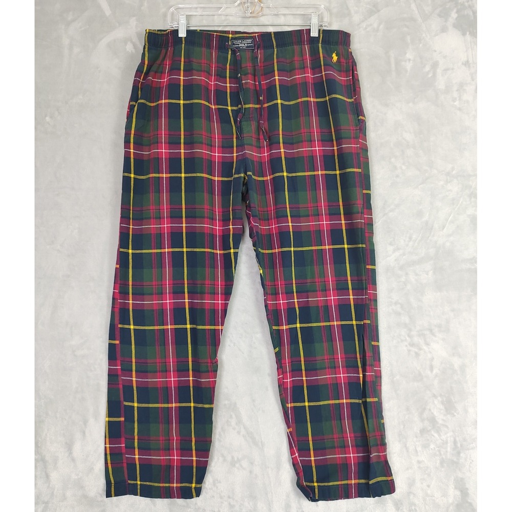Polo Ralph Lauren Mens Plaid Pajama Pants Red Green Cotton Lounge Sleepwear L